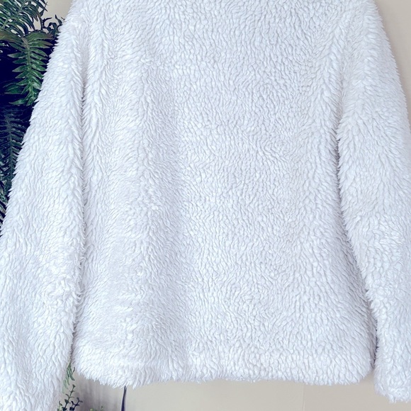 Tommy Hilfiger White Sherpa Zippered Teddy Jacket 90s Y2K Fuzzy Coat Preppy - Picture 10 of 13